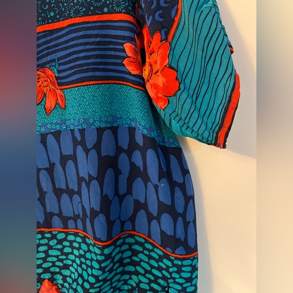 100% silk vintage 2 piece set - wide leg culottes w pockets & short sleeve top - Picture 7 of 15